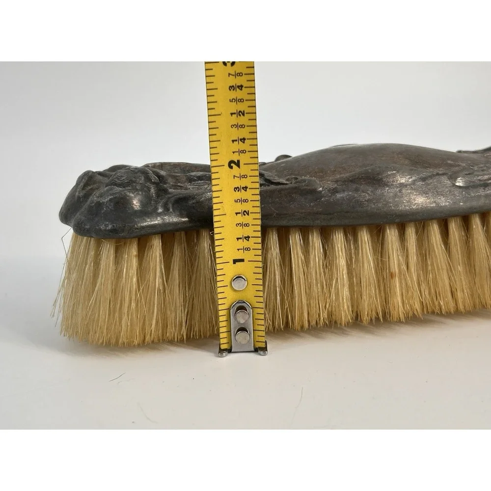 Antique Art Nouveau Silver Vanity Clothes Brush Ornate Repousse Design W/Cherubs